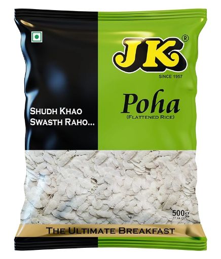 Picture of JK Poha 500g - Top-Quality High-Fibre Rice Flakes | Avalakki | Atukulu | Chiwda Flakes | Wholesome Breakfast Delight (Pack of 1)