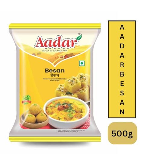 Picture of Aadar Spices Fresh Besan Flour, Chana Dal Atta for Making Dhokla, Chila, Pakora, Mysore Pak, Besan Ladoo, Pithla, No Added Preservatives, Rich in Protein & Fibre [Pack of 1, 500 Gms]