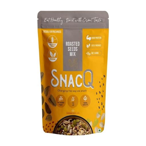 Picture of SnacQ Roasted Seeds Mix – 250 grams (Pack of 1) | Tasty and Healthy Snack | Gluten Free, Vegan, No Oil, No Preservatives, Keto Friendly Seeds Mix| Made with Nutritius Seeds - Pumpkin Seeds, Sunflower Seeds, Watermelon Seeds, Flax Seeds, and Chia Seeds