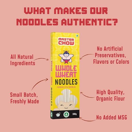 Picture of MasterChow Healthy Whole Wheat Noodles- Pack of 2 | 100% Atta | No Maida, Not Fried | Serves 10 Meals - 600gms