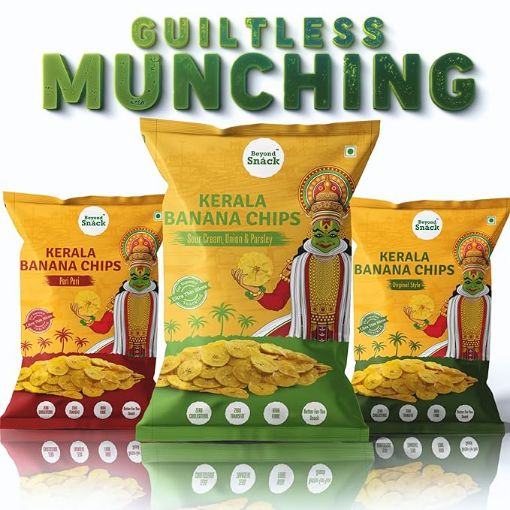 Picture of Beyond Snáck Kerala Banana Chips Healthy & Delicious Snacks- 3 Flavours- 450g (Original Style, Peri Peri and Sour Cream Onion Parsley)