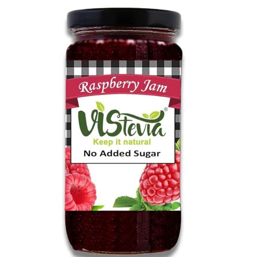 Picture of VIStevia Sugar Free Raspberry Jam, Diabetic & Keto Friendly - Naturally Sweetened with Stevia And Contains More Than 60% Whole Berries - Tastes Delicious, Pack of 1 (400g)