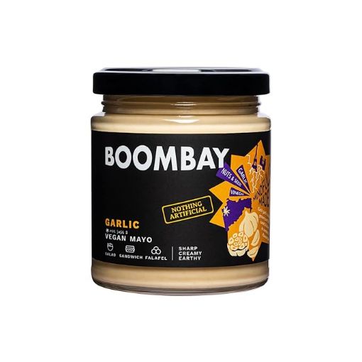 Picture of BOOMBAY Garlic Vegan Mayo 190g | Nothing Artificial | No Bad Oils | No Refined Sugars | Plant Based | Use as a Salad Dressing, Spread on Bread or Toast, Dip for Falafel