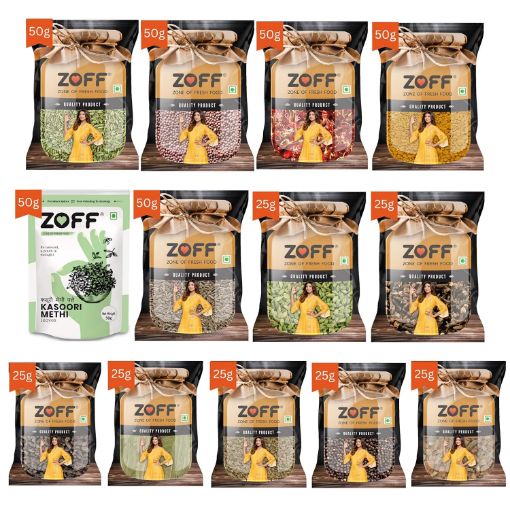 Picture of Zoff Whole Spices Pack of 13 | Green Cardamom, Ajwain, Black pepper, Cloves,Big Cardamom,Bay Leaves, Kasoori Methi | 50 g Methi dana, Saunf | Ntwt.475g