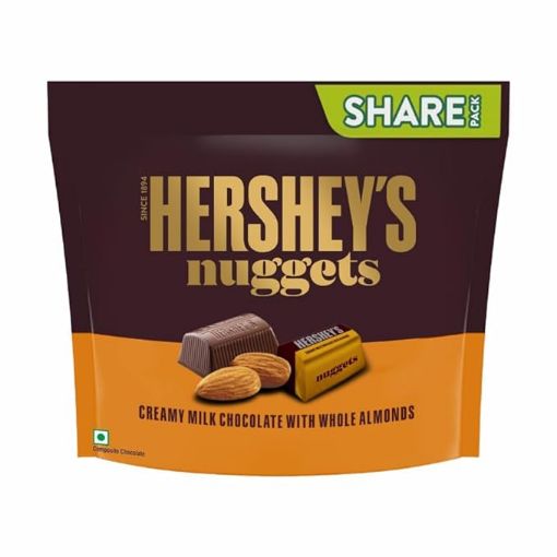 Picture of HERSHEY'S NUGGETS CREAMY MILK WITH WHOLE ALMONDS | CRUNCHY CHOCOLATY DELIGHT 130.2gram