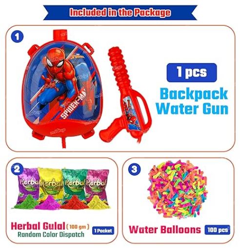 Picture of Zest 4 Toyz Holi Pichkari Water Gun for Kids Boy Girl Powerful High Pressure Tank Spray with 1 Pkt Holi Color & 100 Balloon Holi Combo (Nova Tank)