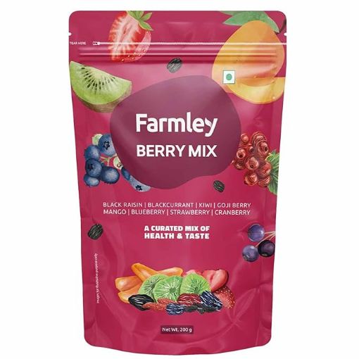 Picture of Farmley Berries Mix I 200g | 8-In-1 Healthly Snacks Contains Cranberry,Black Raisins,Strawberry,Black Currant & More (Pack of 1)